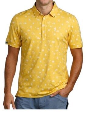 WILLIAM Murray Golf 'Off The Rocks' Men's Sz XL Polo Yellow Graphic Print